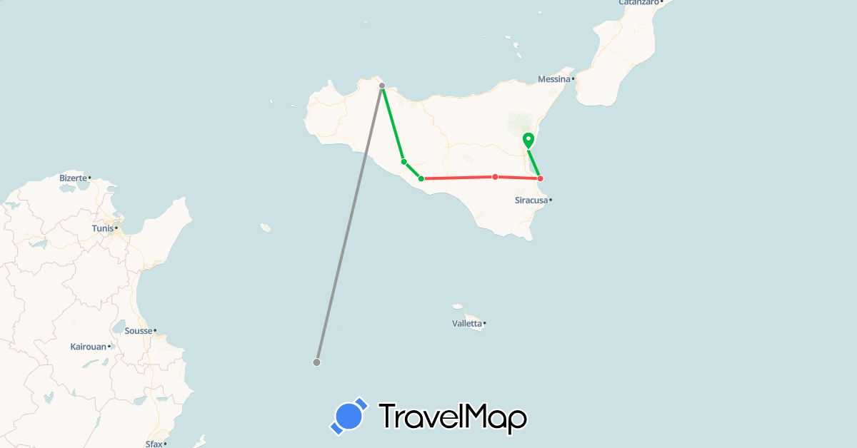 TravelMap itinerary: driving, bus, plane, hiking in Italy (Europe)